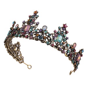 Vintage oro lujo siete colores diamante corona nupcial aleación corona garra ajuste accesorio para el cabello para boda reina fiesta de cumpleaños - Product Image 2