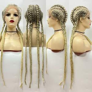 Peluca Africana Trenzada Sin Nudos Sintética con Frente de Encaje Transparente Suizo, Peluca Larga Trenzada Rubio Miel - Product Image 1