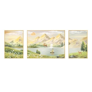 Quadro Decorativo per Soggiorno, Stile Crema, per Sfondo Divano, Dipinto a Spruzzo su Tela con Paesaggio - Product Image 5