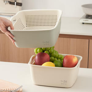 Juego de 3 piezas de cestas de drenaje de plástico de doble capa Jiajia para lavar verduras, multifunción, para almacenamiento de frutas en la cocina. - Product Image 2