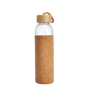 Botella de agua de vidrio de borosilicato de 19 oz con tapa de corcho y tapa de Bambú