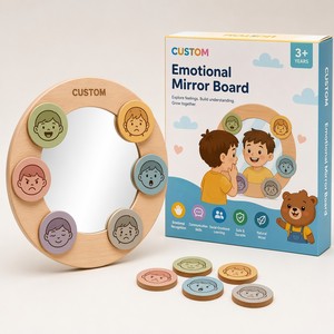 Tablero de Espejo Emocional Personalizado, Juguete de Madera para el Aprendizaje Social y Emocional con Discos de Expresiones para Niños, Educación Psicológica - Product Image 1