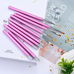 Juego de pinceles para Nail Art, 10cs/juego de pinceles para <span class=keywords><strong>uñas</strong></span> acrílicas, de nailon, Metal, delineador ovalado plano, 3D Etiqueta Privada, rosa, <span class=keywords><strong>2022</strong></span> - Product Image 4