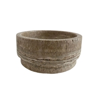 Plateau mobile semi-mécanique semi-manuel en marbre travertin naturel Stonekocc, motif nature morte gravé Wabi Sabi personnalisé
