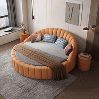 Nordisches Rundbett aus weichem Leder, schlichtes Design, modernes Rundbett-Set, neuestes beliebtes Hotel-Rundbett in Muschelform