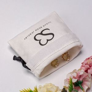 Custom White Canvas Bag Luxury <b>Drawstring</b> <b>Pouches</b> Cotton Gift Packaging Cosmetic Jewelry <b>Pouch</b> - Product Image 5