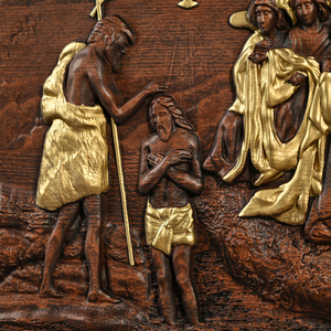 Panel de Relieve de Madera del Bautismo de Jesús, Arte Cristiano de Pared que Representa el Bautismo de Jesús por Juan con Ángeles para Decoración de Iglesia y Hogar - Product Image 3