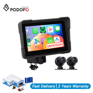 Podofo Autoradio portable 5 pouces pour moto avec DVR, Carplay sans fil, Android Auto, caméra avant et arrière, détection de pression - Product Image 1