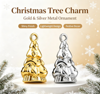 Pendentif Arbre de Noël Miniature 3D en Acier Inoxydable Brillant Plaqué Or et Argent pour Bijoux DIY