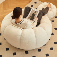 Fauteuil paresseux moderne en velours en forme de citrouille avec ottoman, fauteuil nuage écologique pour salon
