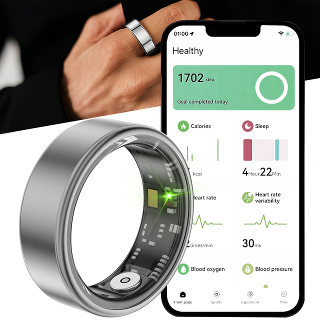 Smart Ring 5ATM Silver Gold Ring ETP06 Heart Rate Blood Oxygen Pressure Sleep Health Monitor Step Distance Sport Fitness Tracker