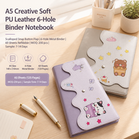 Carnet à spirales A5 transparent personnalisé avec couverture à 6 anneaux, pages de remplissage en papier détaché, pages imprimées, papeterie Kawaii