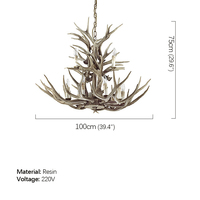 Lustre Rétro Pastoral Américain en Forme de Bois de Cerf pour Salon, Restaurant, Gîte, Cabane – Lampes Suspendues Décoratives en Résine en Forme de Corne de Cerf