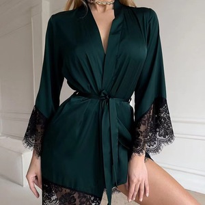 Nouveaux pyjamas sexy en dentelle de soie artificielle, style européen et américain, à manches longues, vêtements de détente, simples, confortables, décontractés - Product Image 1