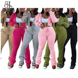 冬秋長袖ジッパークロップトップトラックスーツ女性用カジュアルドローストリングパンツ2ピースセット - Product Image 1