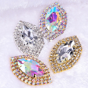 Broche Qiao en cristal œil de cheval rond et goutte d'eau, avec griffes ovales, strass et épingle, accessoire de mode pour corsage - Product Image 4