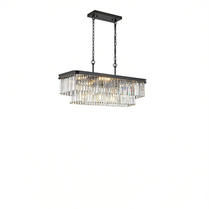 Lustre en cristal industriel moderne, luminaire de plafond rectangulaire en fer noir, E12 LED pour salon, cuisine - Product Image 1