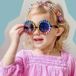 Gafas de sol redondas y coloridas para niños y niñas, lentes de sol de lujo con diamantes de imitación, UV400, con montura de ojos, cristales brillantes, 2023