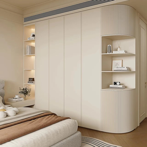 Armoire incurvée exquise haut <span class=keywords><strong>de</strong></span> gamme avec poignée et lumières invisibles à coin rond pour <span class=keywords><strong>meubles</strong></span> <span class=keywords><strong>de</strong></span> <span class=keywords><strong>salle</strong></span> <span class=keywords><strong>de</strong></span> <span class=keywords><strong>bain</strong></span> hôtel appartement ou villa - Product Image 1