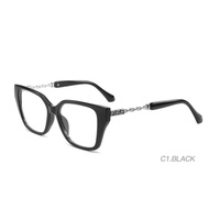 Gafas de Lujo con Montura de Cadena y Diseño Ojo de Gato, Ultraligeras, de Material Mixto TR+Acetato, Cómodas, para Prescripción Óptica