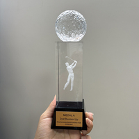 Trophée de golf personnalisé en cristal de verre avec base en cube et plaque dorée MH-Q0251
