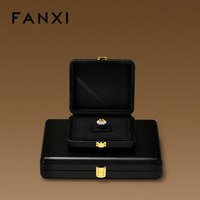 Boîte à bijoux de luxe en cuir PU noir avec fermoir doré, doublure en velours, pour collier, bague, pendentif, coffret cadeau souvenir