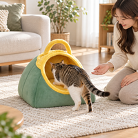 Zheng Xin Mql Jh-45 Lit pour chat en polaire corail, mignon, chaud et confortable pour l'hiver, semi-fermé, épaissi, type grotte, ne nécessite pas d'assemblage