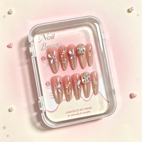 Ongles à presser personnalisés en forme de papillon français avec strass, longs, elliptiques, dégradé rose et blanc, pailletés, réutilisables, en gel souple, pour doigts, en ABS