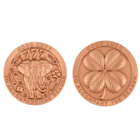 Pièce de monnaie de défi ronde en cuivre fin .999 de 1 oz, motif éléphant et trèfle à quatre feuilles, porte-bonheur, breloque de poche, cadeau pour la prospérité