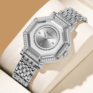 Montre pour femme de qualité supérieure, dorée, avec lunette sertie de cristaux, bracelet en acier inoxydable, mouvement à quartz, montre de luxe, cadeau - Product Image 5