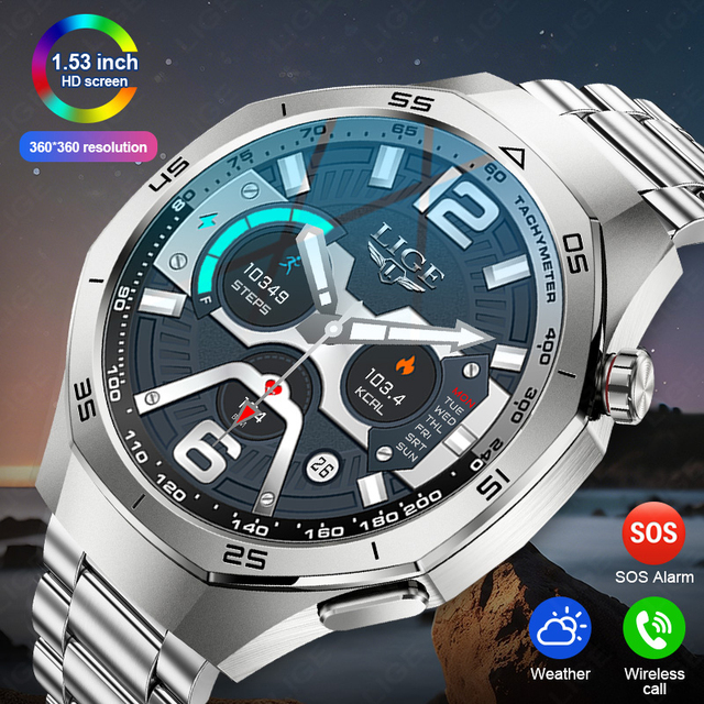 Lige BW0679 New Stainless Steel Smart Watch Blood Oxygen Monitoring Voice Assistant Female Menstrual Cycle Wireless Call Watches