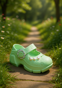 Zoccoli con Plateau e Perle Stile Mary Jane Estivi con Punta Chiusa Morbidi Leggeri in Plastica per Donne e Ragazze Taglia 22 Verde - Product Image 2