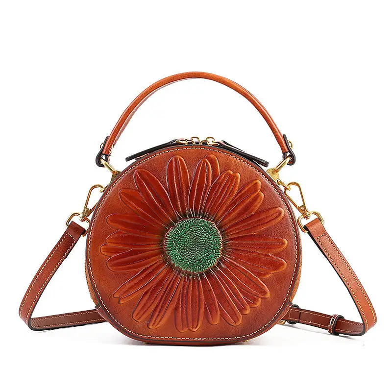 Tas tangan wanita kulit asli, tas selempang bahu desainer unik, tas tangan wanita, tas timbul pola bunga, tas kulit asli kualitas tinggi