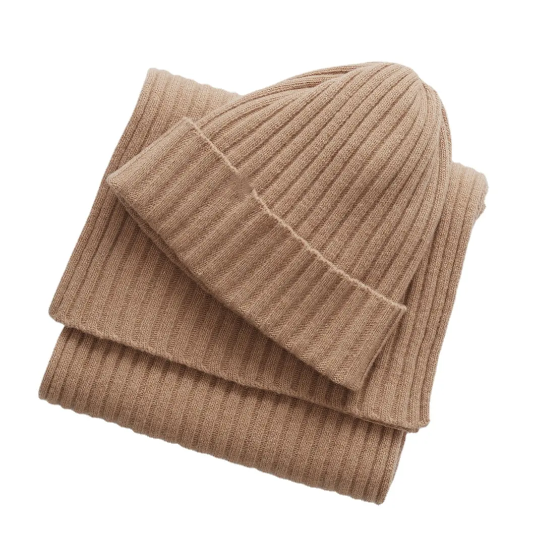 Classical rib knit fashionable style cashmere men scarf and hat