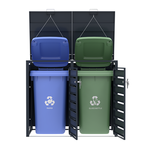 صناديق عجلات بغطاء كبير 240 لتر في الهواء الطلق تغطي حديقة صندوق قمامة منزل صندوق قمامة مجلفن مع سلتين - Product Image 3