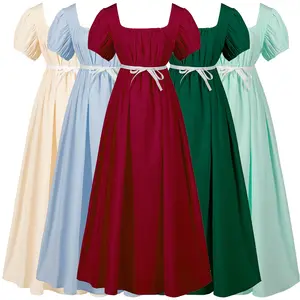 Kare boyun victoria kıyafeti parti elbise Bridgerton puf kollu imparatorluk bel Regency elbiseler
