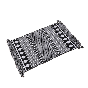 Boho Style Reversible Bathroom <b>Rug</b> <b>Runner</b> 100% Woven Black Geometric Animal Print Cotton Weave Tassels Machine Made Prayer Car - Product Image 1