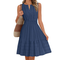 Robe d'été décontractée personnalisée pour femme 2026 en coton et lin, mini, sans manches, col en V, fluide, coupe trapèze, avec poches, idéale pour les vacances à la plage