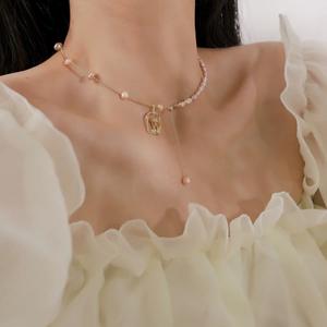 Collier élégant de style français Rose Manor Garden, chaîne de clavicule, romantique, lavande, violet, perle d'eau douce naturelle, noble, véritable perle - Product Image 2