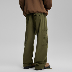 Mode armée vert Cargo pantalon hommes de haute qualité taille élastique plissé conception jean droit personnalisé hommes Baggy cheville pantalon à bandes