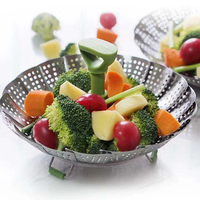 Panier vapeur pliable en acier inoxydable, panier vapeur multifonctionnel pour fruits et légumes avec poignée