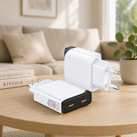 Chargeur mural USB-C ultra-fin HNT 45W GaN, prise EU, PD3.1 PD3.0, chargeur rapide pour appareils Type-C avec protection SCP OTP