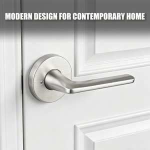 Poignée de porte droite minimaliste moderne TIANYI avec rosette ronde en acier inoxydable brossé, ensemble de serrure mécanique pour intérieur - Product Image 4