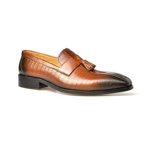 Zapatos ejecutivos de estilo italiano hechos a mano, mocasines con borlas para hombre, Marrón Habana, textura exótica genuina, piel de vaca, zapatos de vestir de oficina CEO - Product Image 6