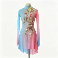 Costume de patinage artistique blanc à plumes, manches longues en maille, dos profondement ouvert, jupe ornée de strass pour adultes et enfants, pour concours et spectacles de danse sur glace