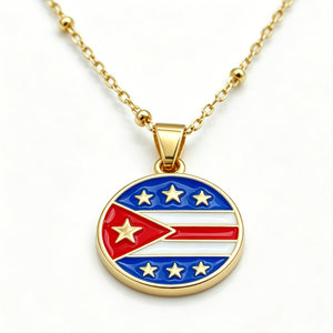Colgante Circular Chapado en Oro con Diseño de la Bandera de Puerto Rico, Insignia de Esmalte Duro, Recuerdo - Product Image 2