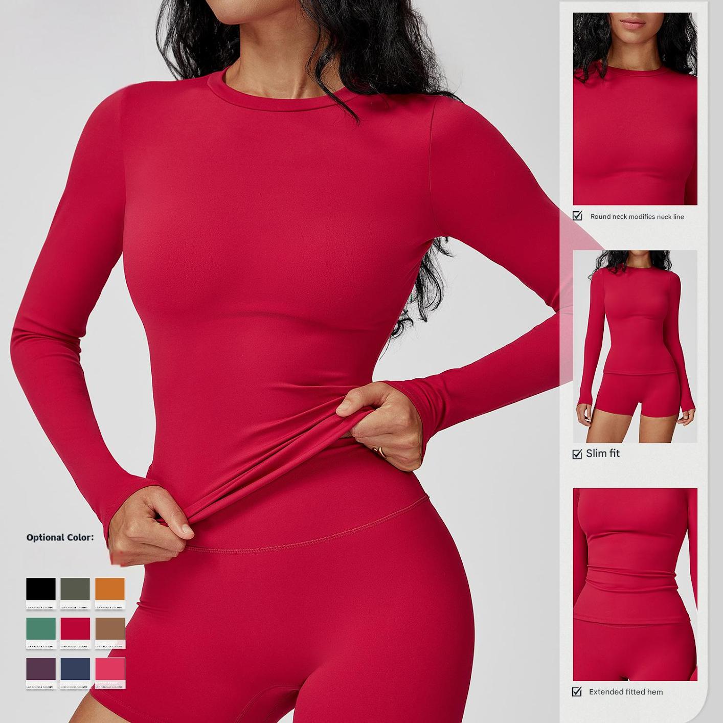 MAYYOUNG Women's Breathable Lightweight Yoga Top Long Sleeve Crew Neck Slim Fit Activewear Workout Running Sports Shirt