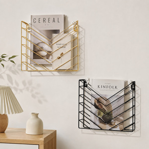 Wall Mounted Metal Magazine Rack Gold Minimalist Design Multi Tier Storage Shelf For Home Office No Drilling Required - Product Image 2