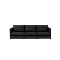 Ensemble de canapé sectionnel moderne en cuir noir, 3 places, fauteuil, ottoman, structure métallique, meubles modulaires pour salon, OEM ODM