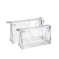 Pochette cosmétique transparente moderne en PVC pour femme, portable, pour voyage, bureau, étui à crayons, organisateur, impression de logo personnalisable